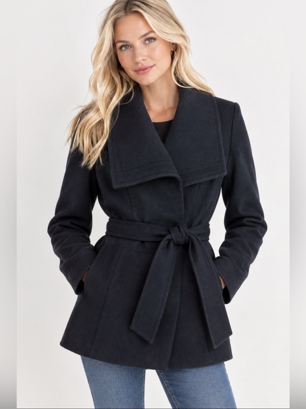 Aritzia Cashmere Virgin Wool Belted Coat Babaton Black Jacket XXS Quiet Luxury